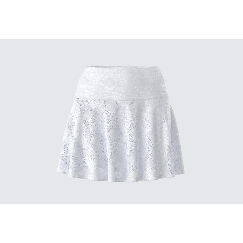 Finesse Teya White lace pattern Eyelet Flowy mini Skirt Cottagecore Coastal Med - Picture 4 of 12